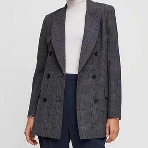 NWOT Aritzia Wilfred Double Breasted Margaux Blazer in Blue/Grey Plaid 00/XXS